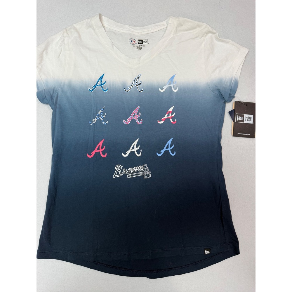 New Era Atlanta Braves MLB Ombre Dip Dye T-Shirt Kids Size 14/16 Blue White